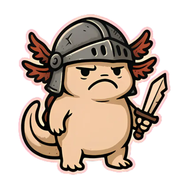 Grumpy Axolotl Knight graphic design artwork