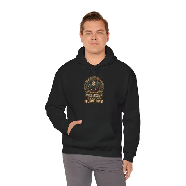 Comedic Necessity – Hoodie worn on a model